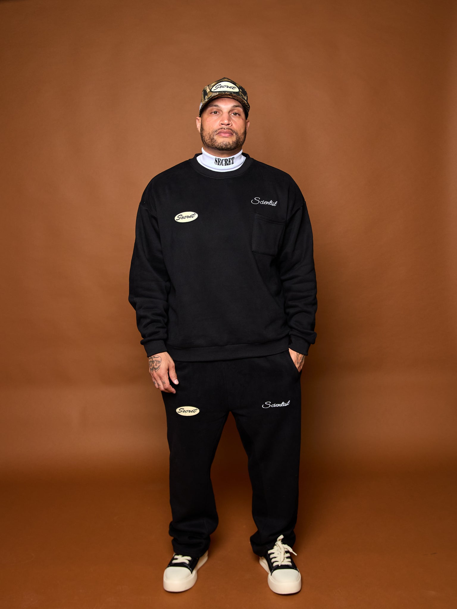 Secret “Patchwork” Fleece Crew - Black
