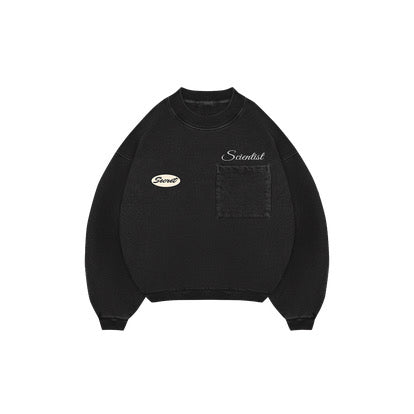 Secret “Patchwork” Fleece Crew - Black