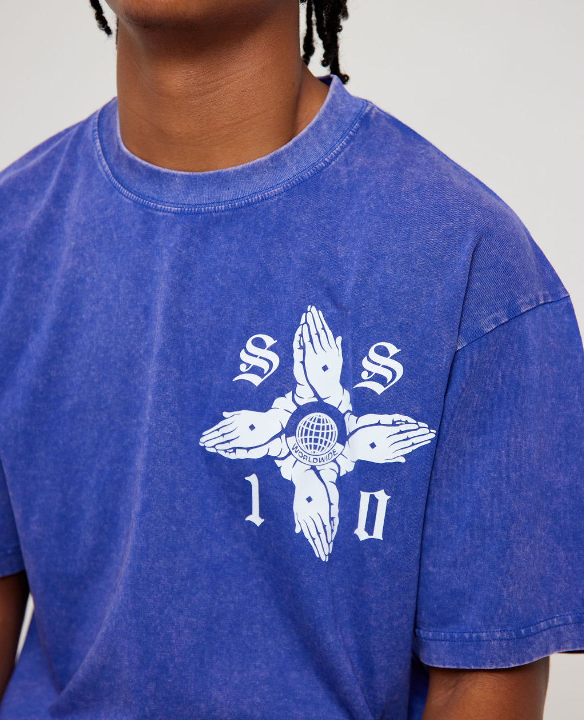 Praying Hands Tee - Purple Acid Wash