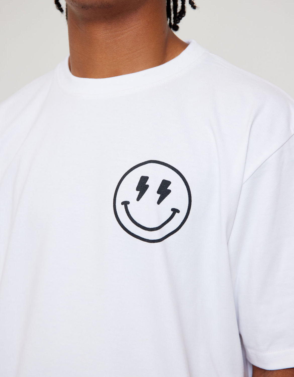 Lightning Smiley SS Tee - White