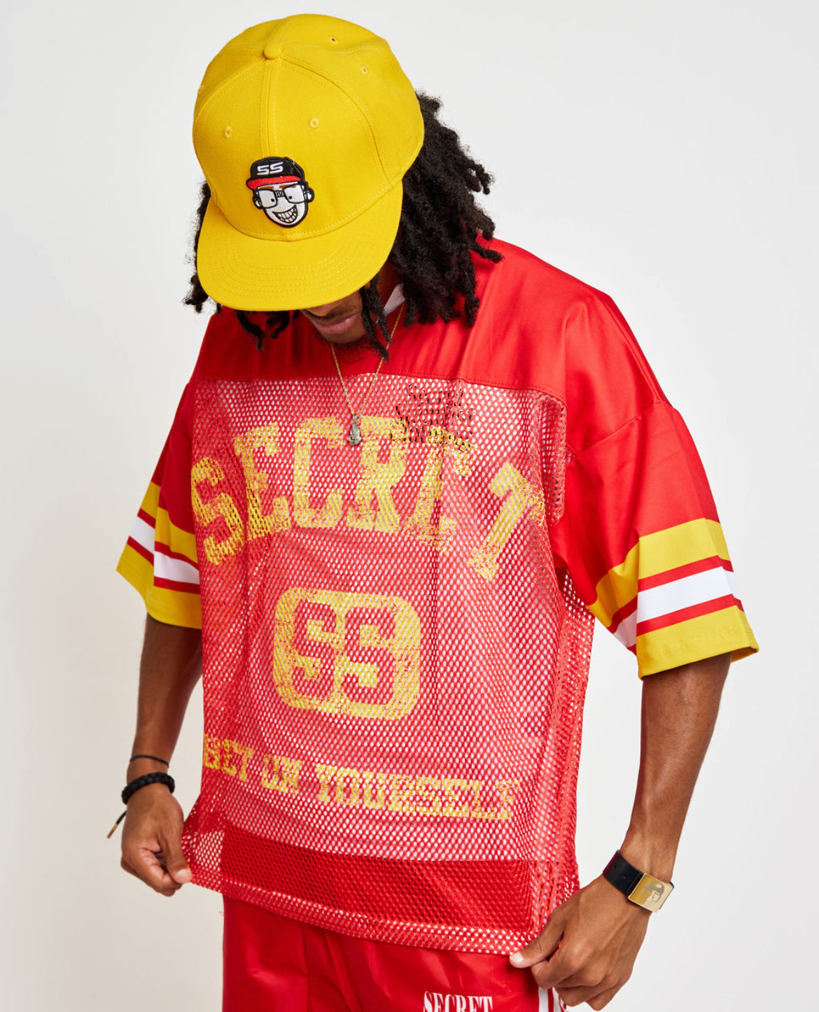 Red Mesh Oversized Football Jersey